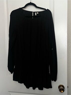 Cato Black Long Sleeve Peplum Blouse